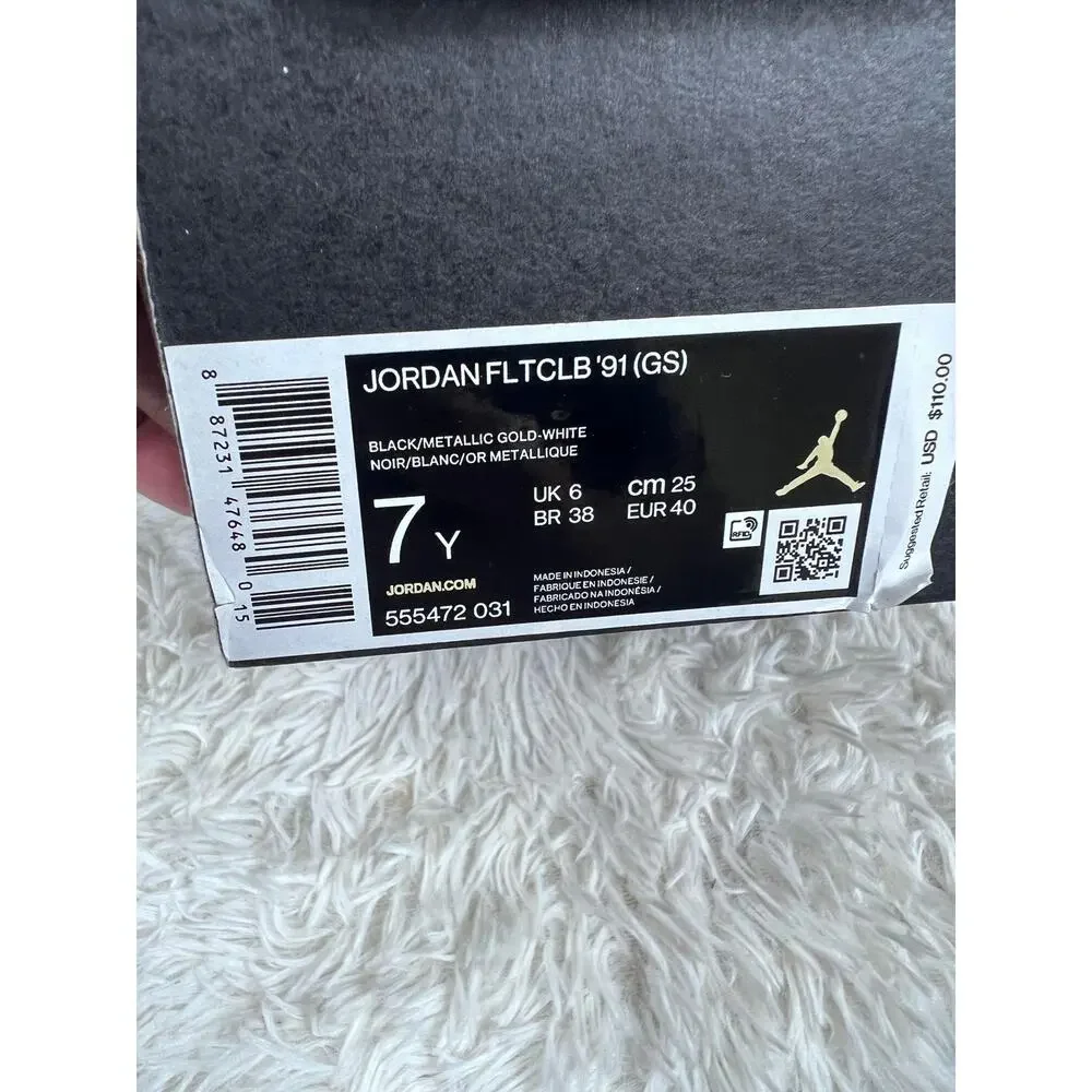 Air Jordan Flight Club 91 Shoes Youth Size 7Y Black Metallic Gold GS 555472-031